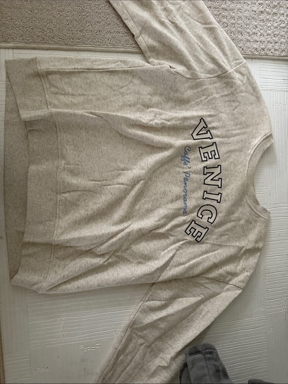 H&M Cream VENICE Graphic Crewneck Sweatshirt with Blue Script